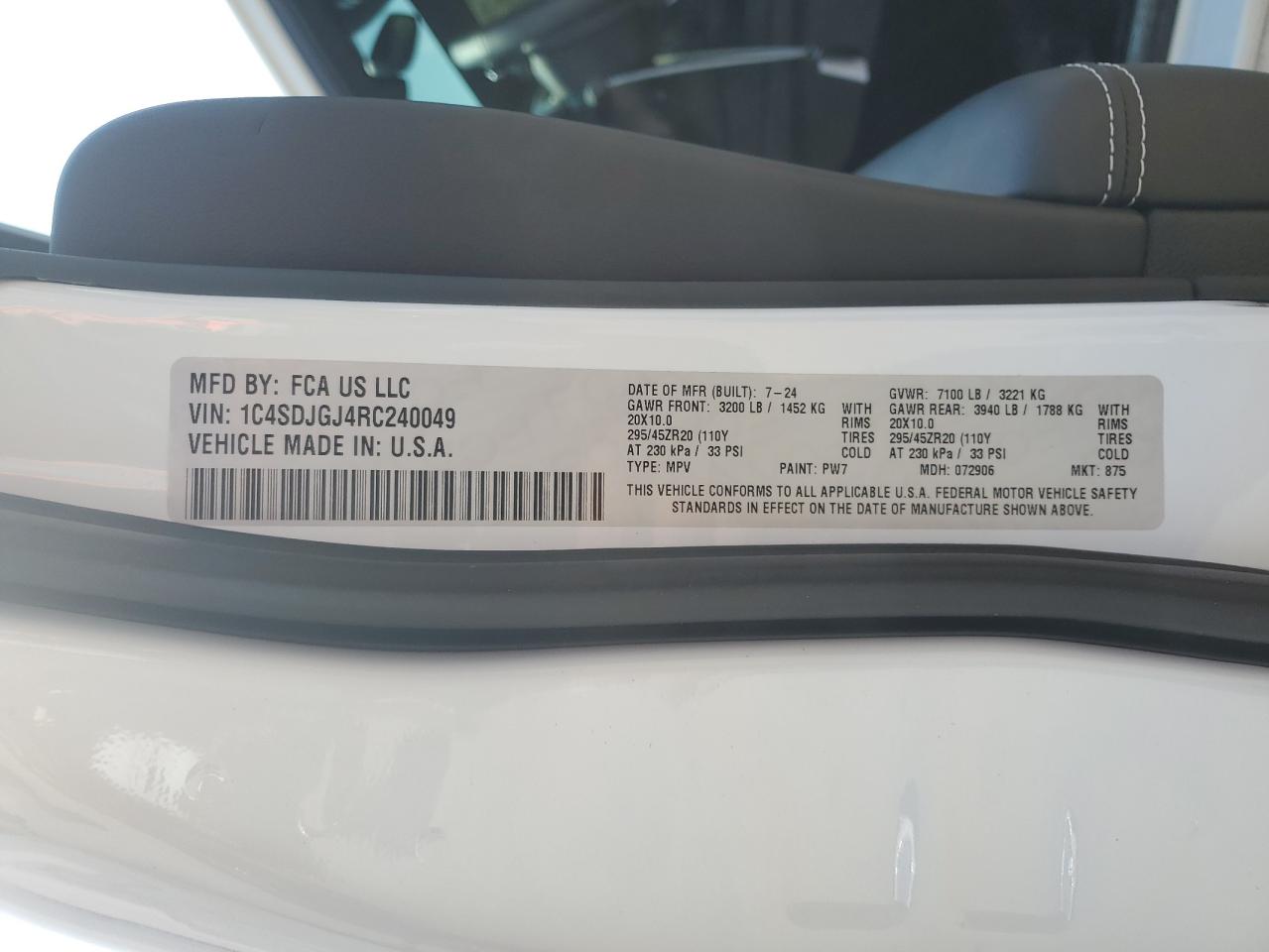 2024 Dodge Durango Srt 392 VIN: 1C4SDJGJ4RC240049 Lot: 65724605