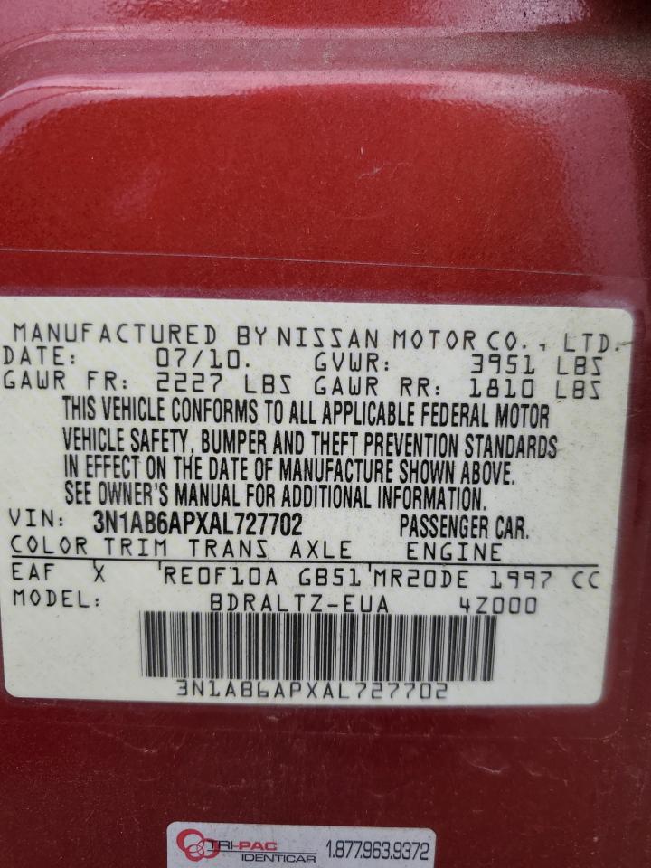 2010 Nissan Sentra 2.0 VIN: 3N1AB6APXAL727702 Lot: 64182445