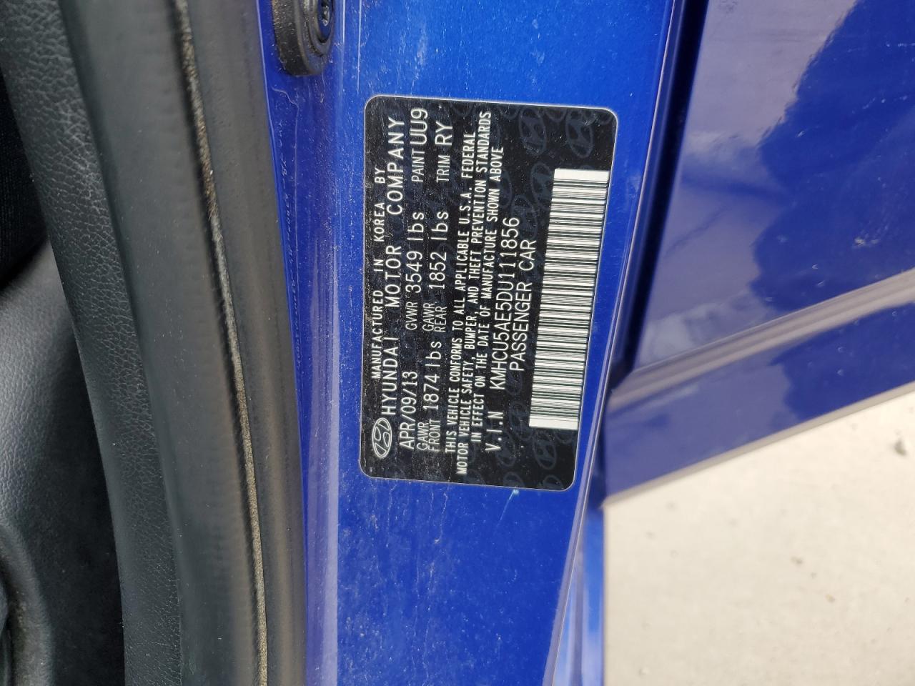 2013 Hyundai Accent Gls VIN: KMHCU5AE5DU111856 Lot: 65423865