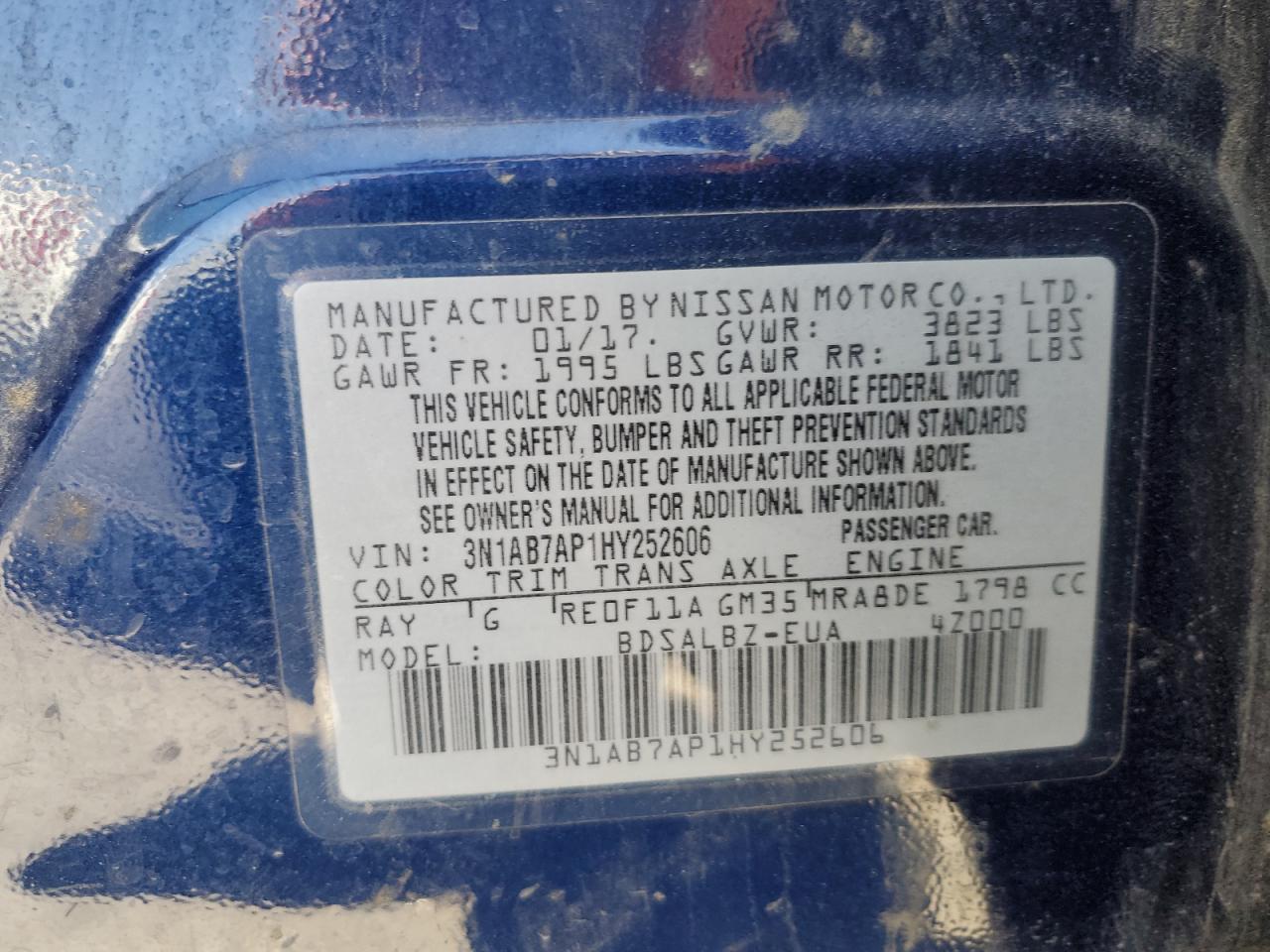 2017 Nissan Sentra S VIN: 3N1AB7AP1HY252606 Lot: 64313245