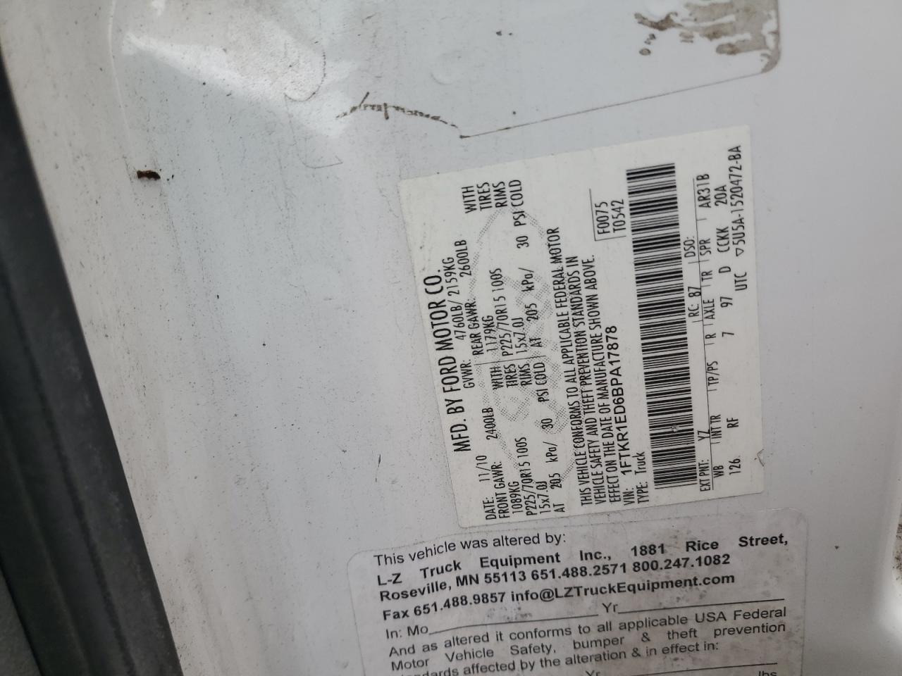 2011 Ford Ranger Super Cab VIN: 1FTKR1ED6BPA17878 Lot: 65891165