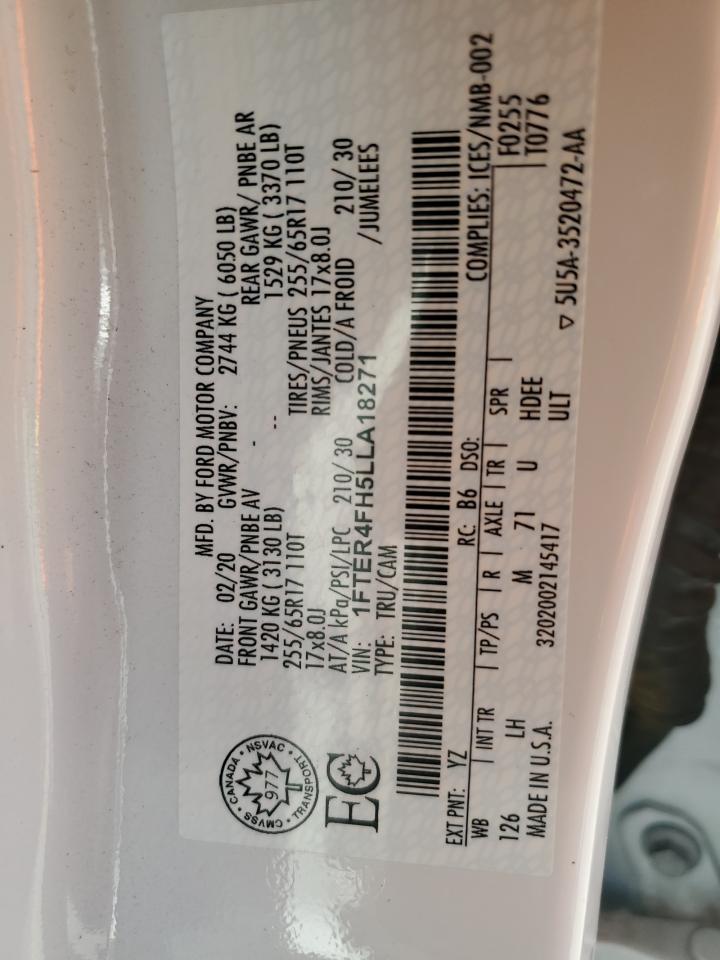 2020 Ford Ranger Xl VIN: 1FTER4FH5LLA18271 Lot: 63526875