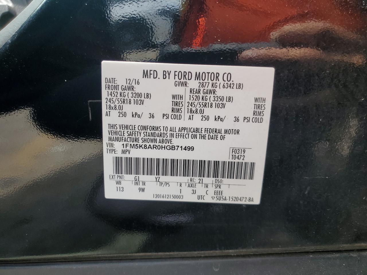 2017 Ford Explorer Police Interceptor VIN: 1FM5K8AR0HGB71499 Lot: 63549425