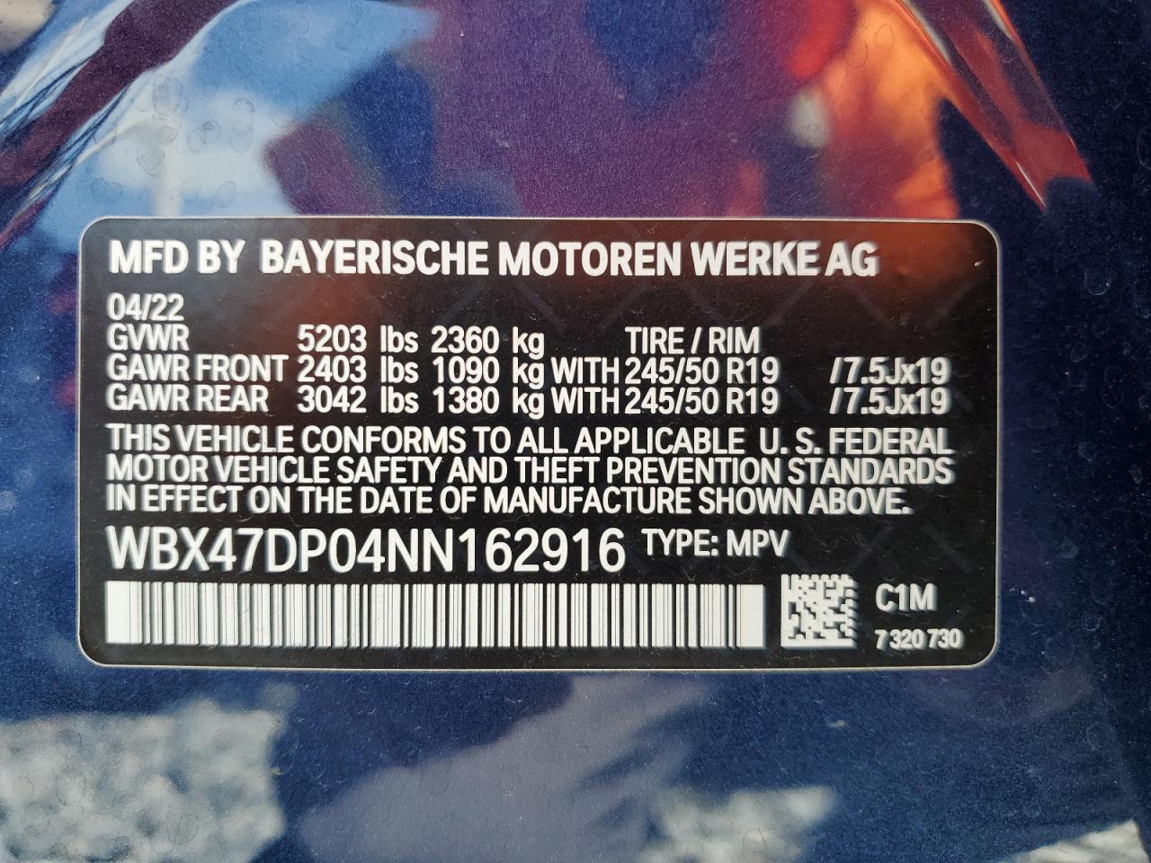 2022 BMW X3 Sdrive30I VIN: WBX47DP04NN162916 Lot: 65116995