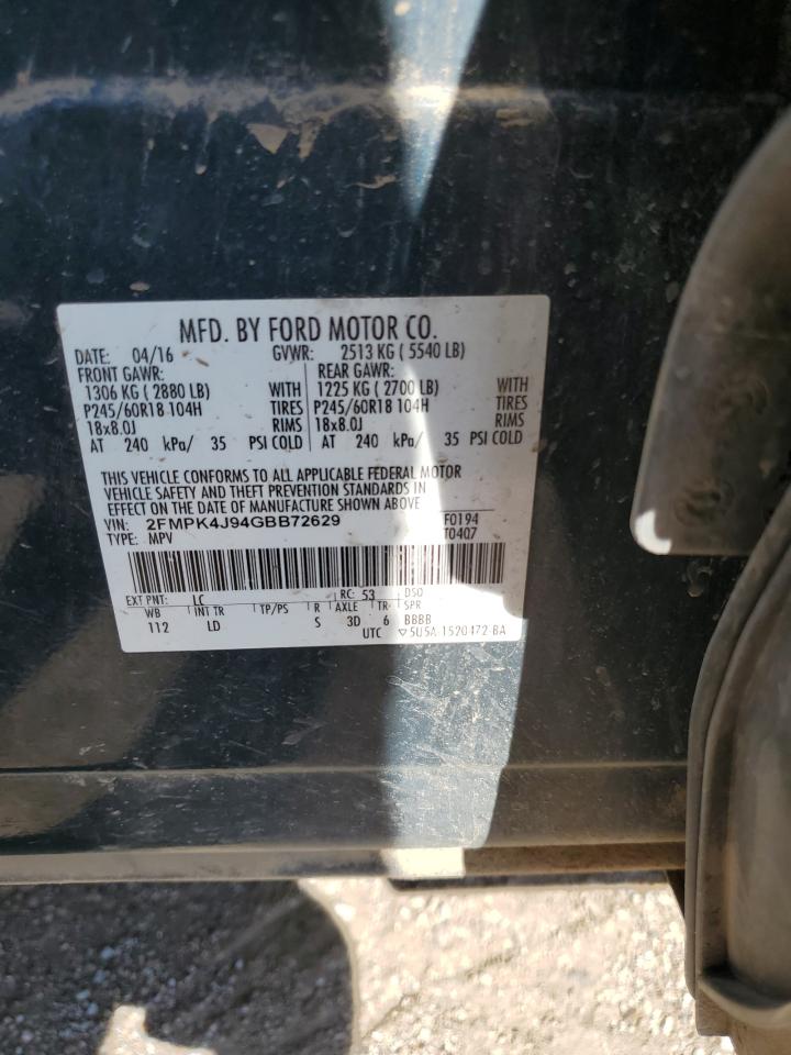 2016 Ford Edge Sel VIN: 2FMPK4J94GBB72629 Lot: 64525715