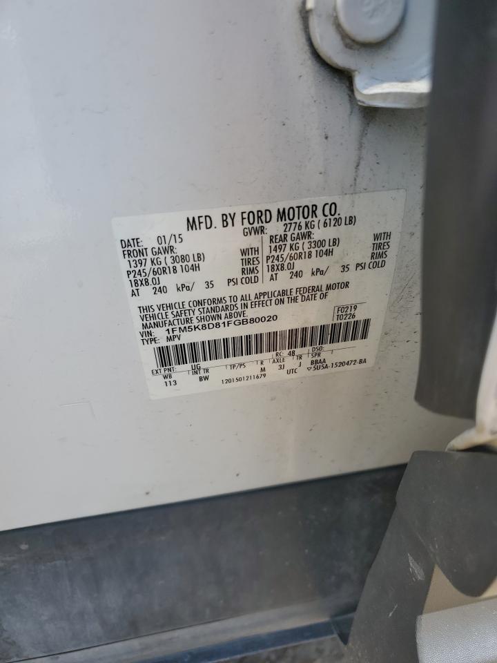 2015 Ford Explorer Xlt VIN: 1FM5K8D81FGB80020 Lot: 65696465