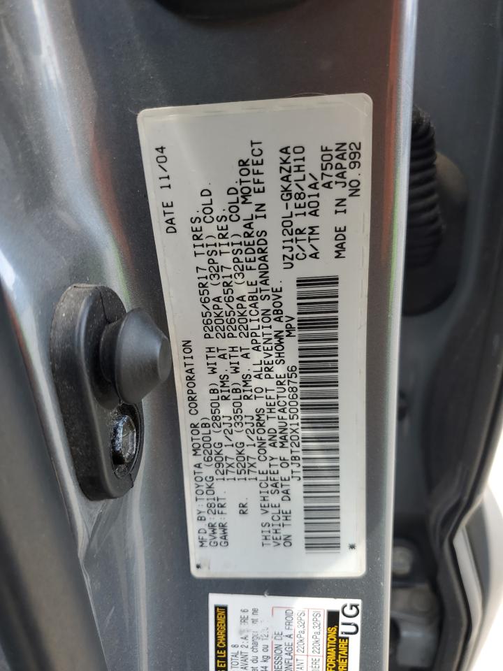 2005 Lexus Gx 470 VIN: JTJBT20X150068756 Lot: 63474755