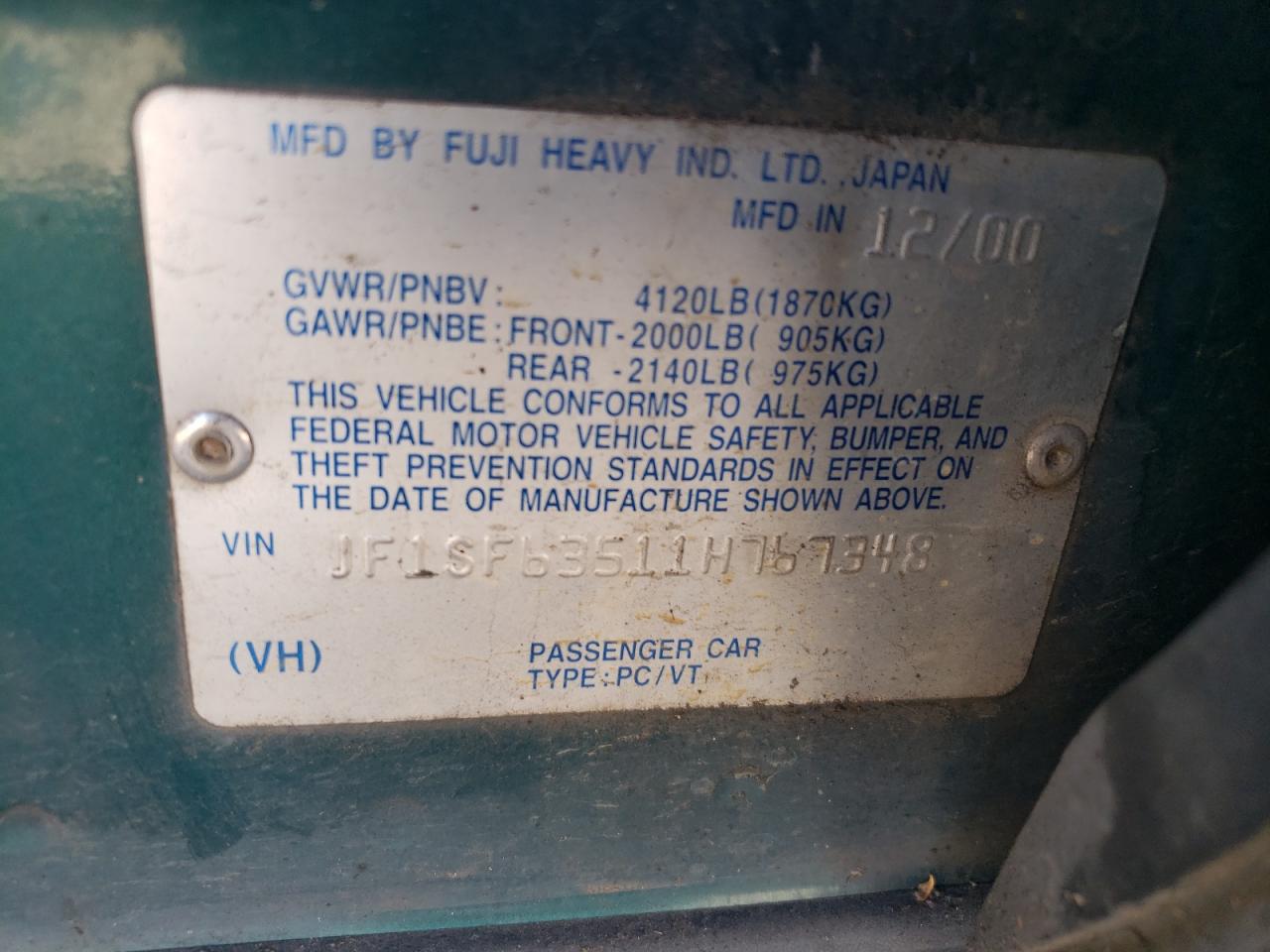 2001 Subaru Forester L VIN: JF1SF63511H767348 Lot: 64298295