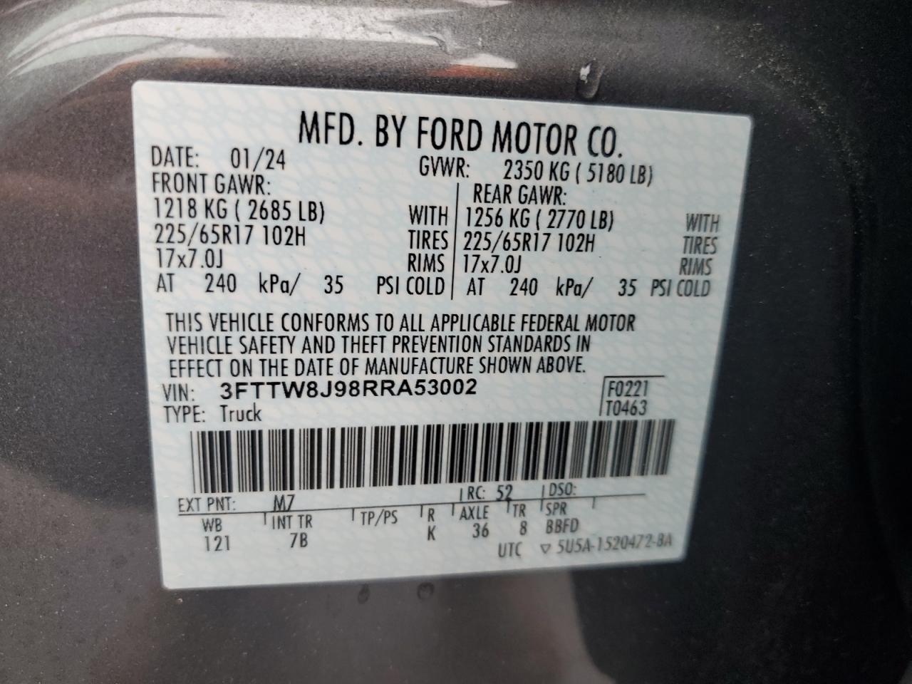 3fttw8j98rra53002 3FTTW8J98RRA53002 2024 Ford Maverick Xlt