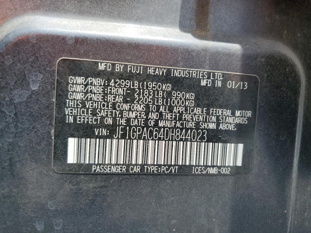 2013 Subaru Impreza Premium VIN: JF1GPAC64DH844023 Lot: 63792825