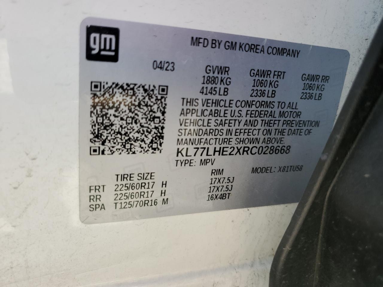 2024 Chevrolet Trax 1Lt VIN: KL77LHE2XRC028668 Lot: 62879625