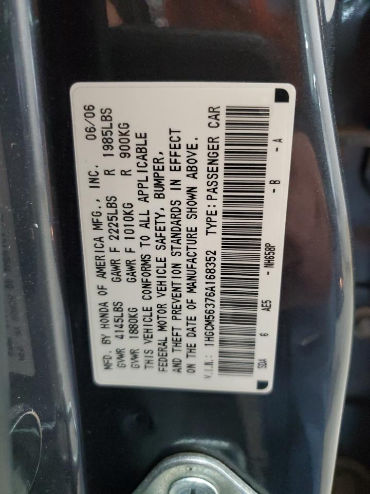 2006 Honda Accord Se VIN: 1HGCM56376A168352 Lot: 65356705