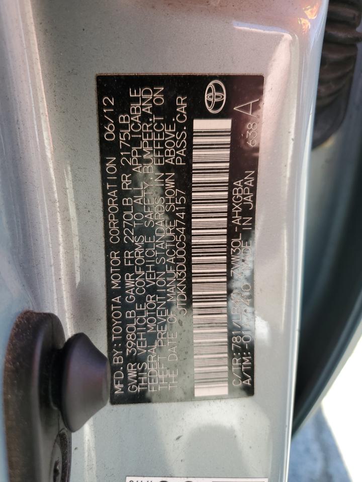 2012 Toyota Prius VIN: JTDKN3DU0C5474157 Lot: 65219395