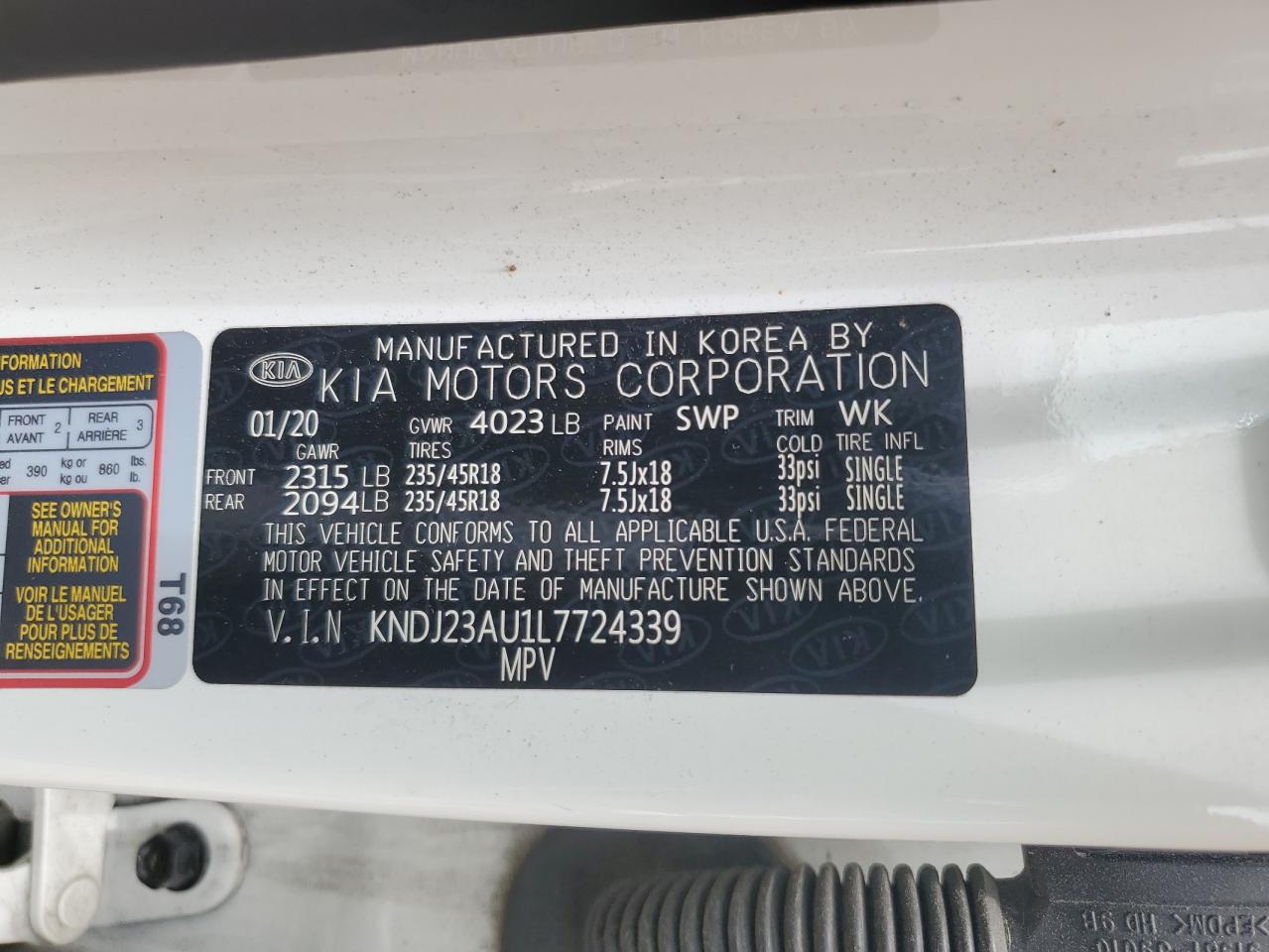 2020 Kia Soul Lx VIN: KNDJ23AU1L7724339 Lot: 64023615