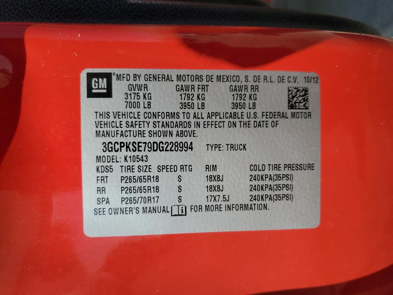 2013 Chevrolet Silverado K1500 Lt VIN: 3GCPKSE79DG228994 Lot: 65295685
