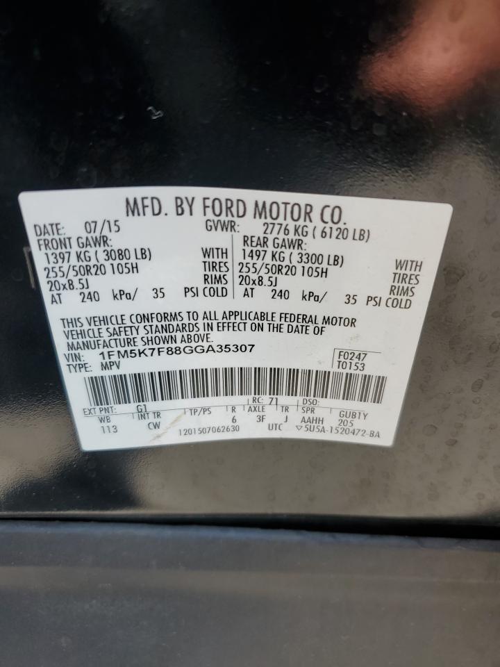 2016 Ford Explorer Limited VIN: 1FM5K7F88GGA35307 Lot: 65219805