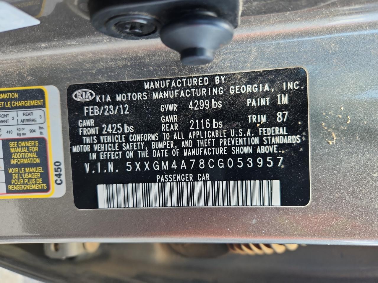 2012 Kia Optima Lx VIN: 5XXGM4A78CG053957 Lot: 64774735