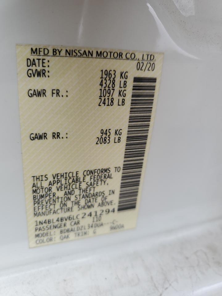 2020 Nissan Altima S VIN: 1N4BL4BV6LC241294 Lot: 63838175