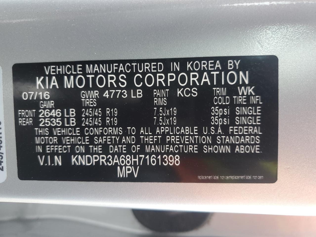 2017 Kia Sportage Sx VIN: KNDPR3A68H7161398 Lot: 64518155