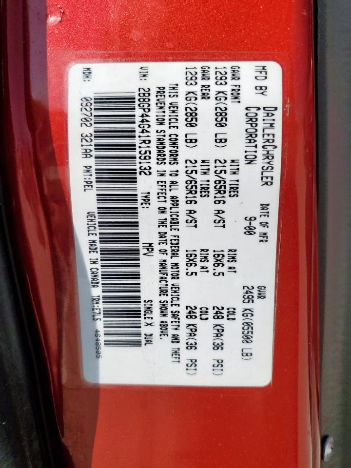 2001 Dodge Grand Caravan Sport VIN: 2B8GP44G41R159132 Lot: 65774885