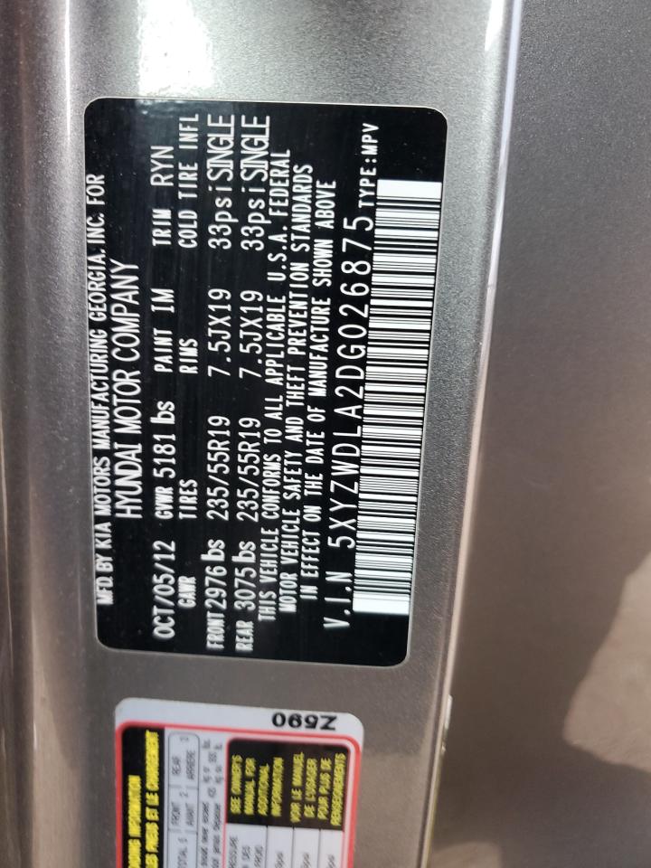 2013 Hyundai Santa Fe Sport VIN: 5XYZWDLA2DG026875 Lot: 64794355