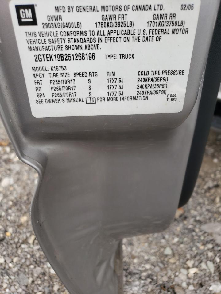 2005 GMC New Sierra K1500 VIN: 2GTEK19B251268196 Lot: 62707075