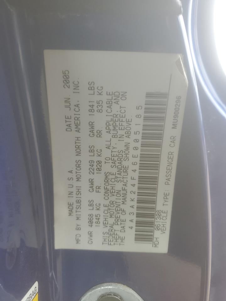 2006 Mitsubishi Eclipse Gs VIN: 4A3AK24F46E005185 Lot: 65409275