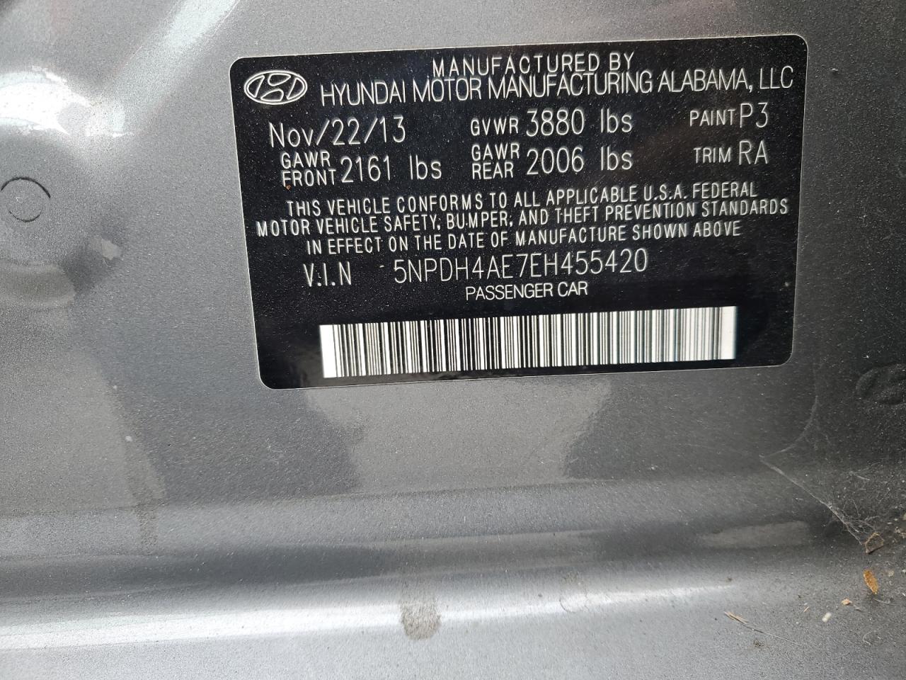 2014 Hyundai Elantra Se VIN: 5NPDH4AE7EH455420 Lot: 65204355