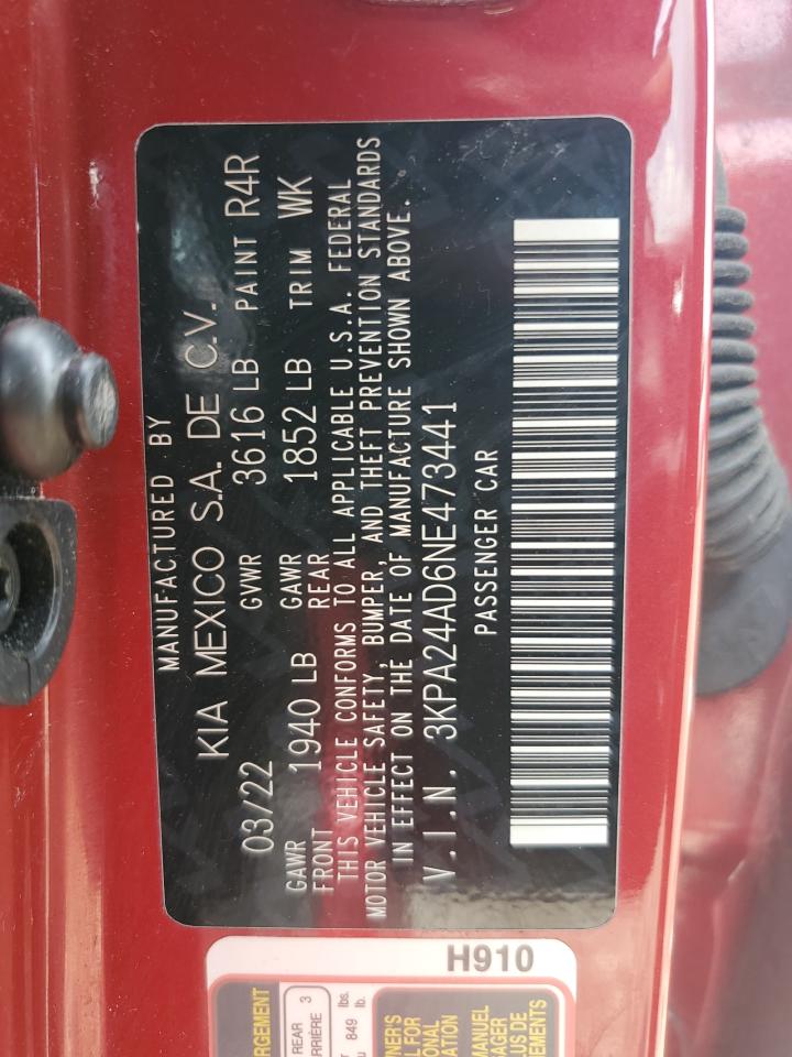 2022 Kia Rio Lx VIN: 3KPA24AD6NE473441 Lot: 63592395