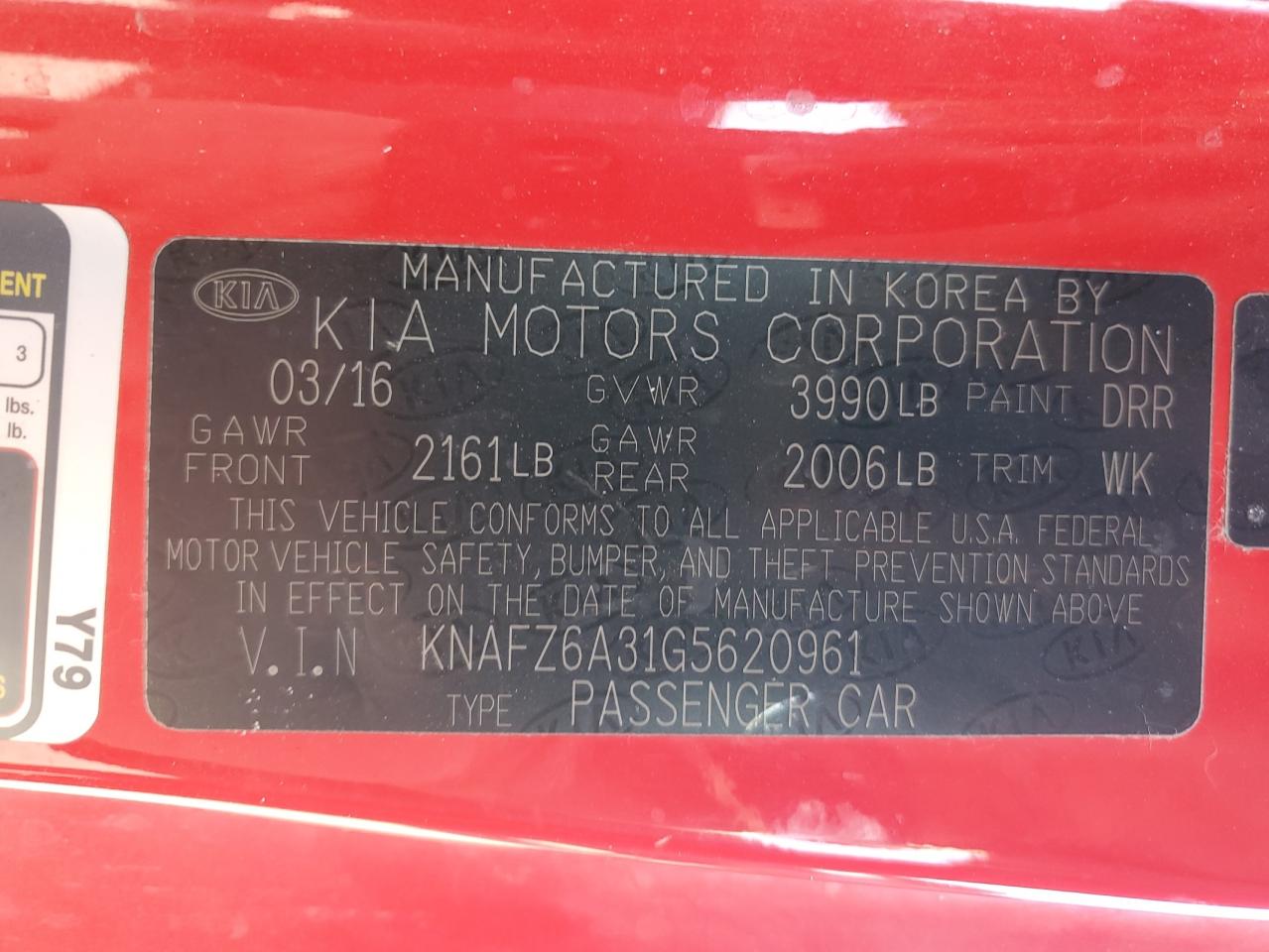 2016 Kia Forte Sx VIN: KNAFZ6A31G5620961 Lot: 64211765