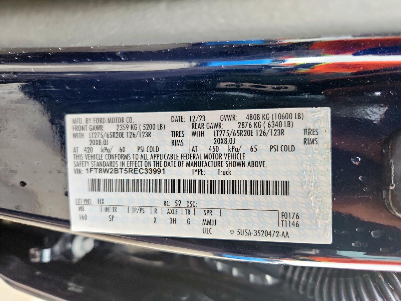 2024 Ford Super Duty F-250 W/S VIN: 1FT8W2BT5REC33991 Lot: 62422955