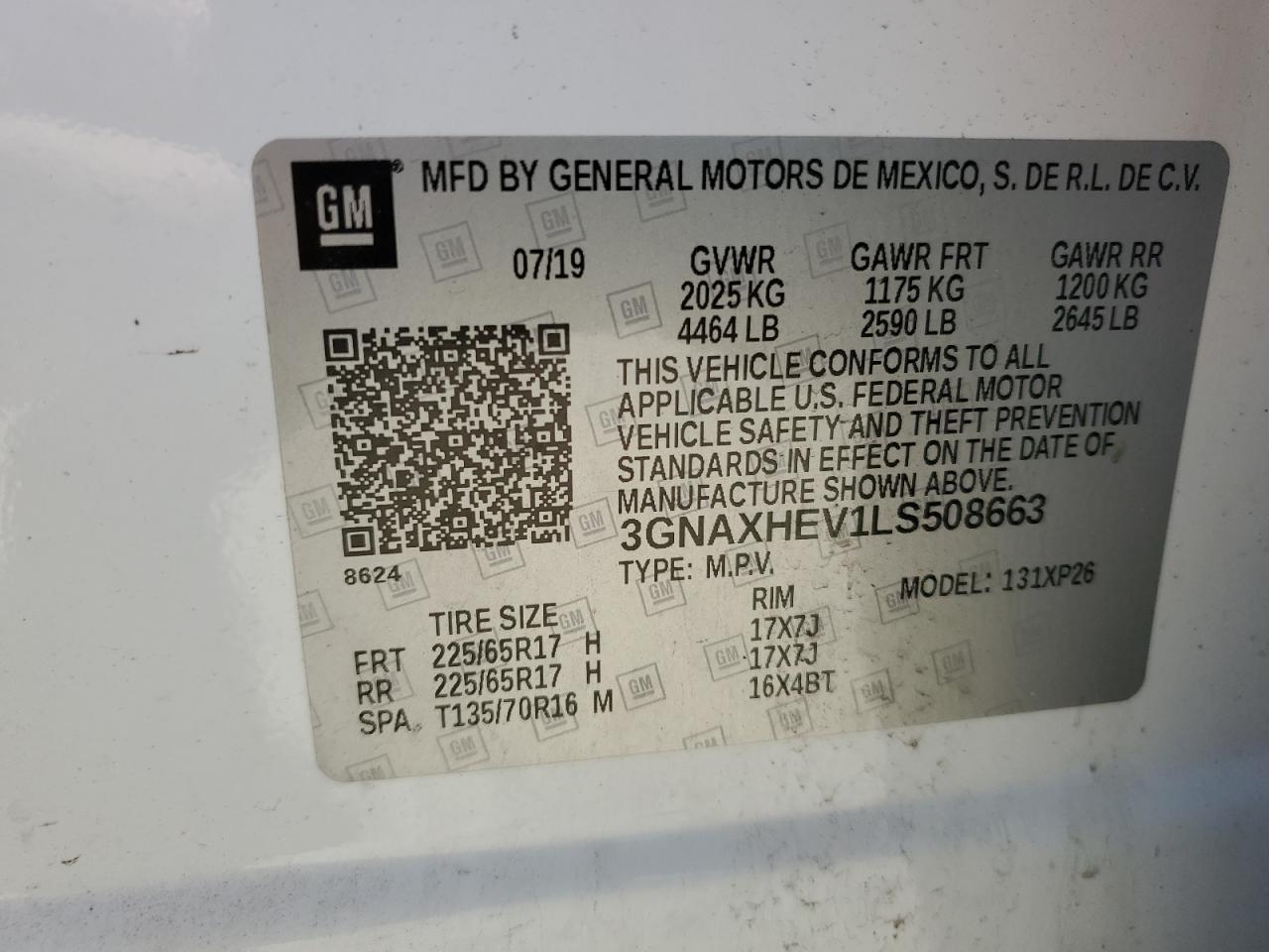 2020 Chevrolet Equinox Ls VIN: 3GNAXHEV1LS508663 Lot: 65223295