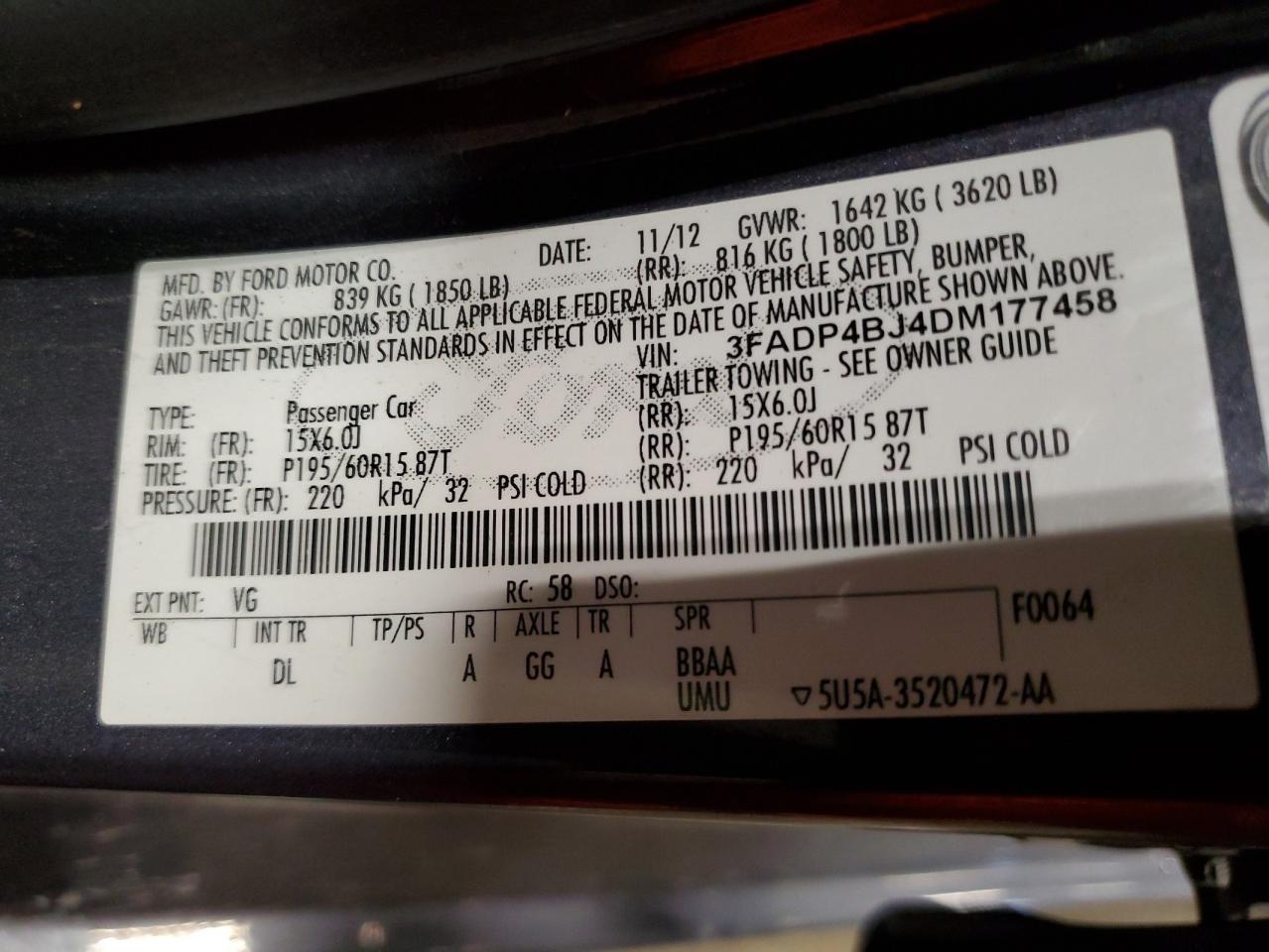 3FADP4BJ4DM177458 2013 Ford Fiesta Se