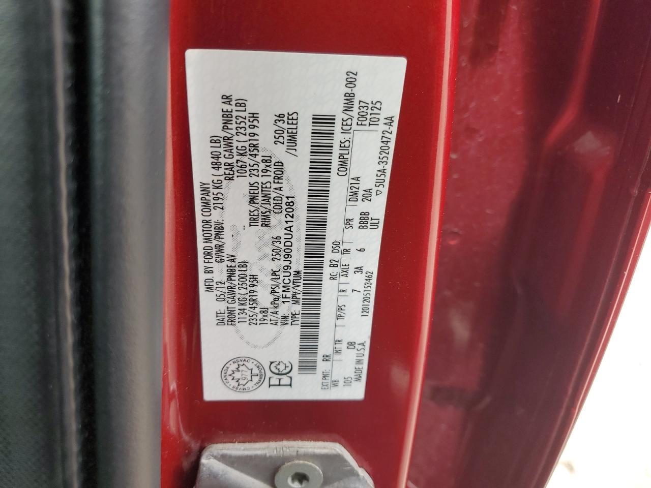 2013 Ford Escape Titanium VIN: 1FMCU9J90DUA12081 Lot: 64244425