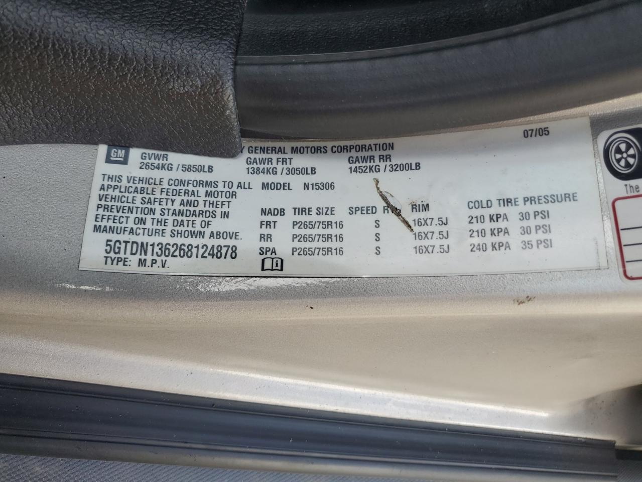 2006 Hummer H3 VIN: 5GTDN136268124878 Lot: 64823725