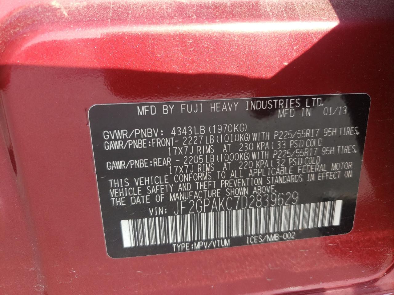 2013 Subaru Xv Crosstrek 2.0 Limited VIN: JF2GPAKC7D2839629 Lot: 64987505