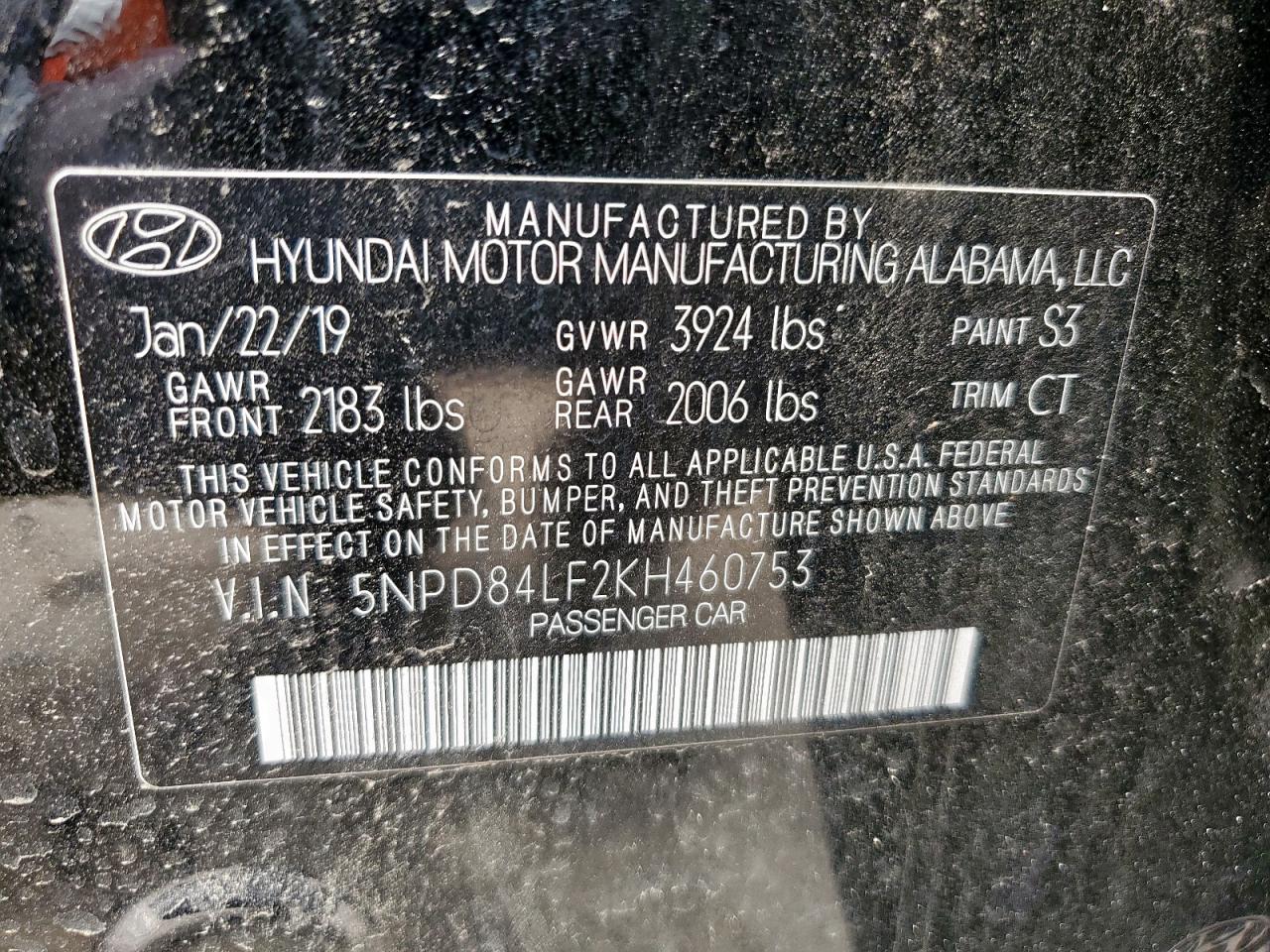 2019 Hyundai Elantra Sel VIN: 5NPD84LF2KH460753 Lot: 64295175