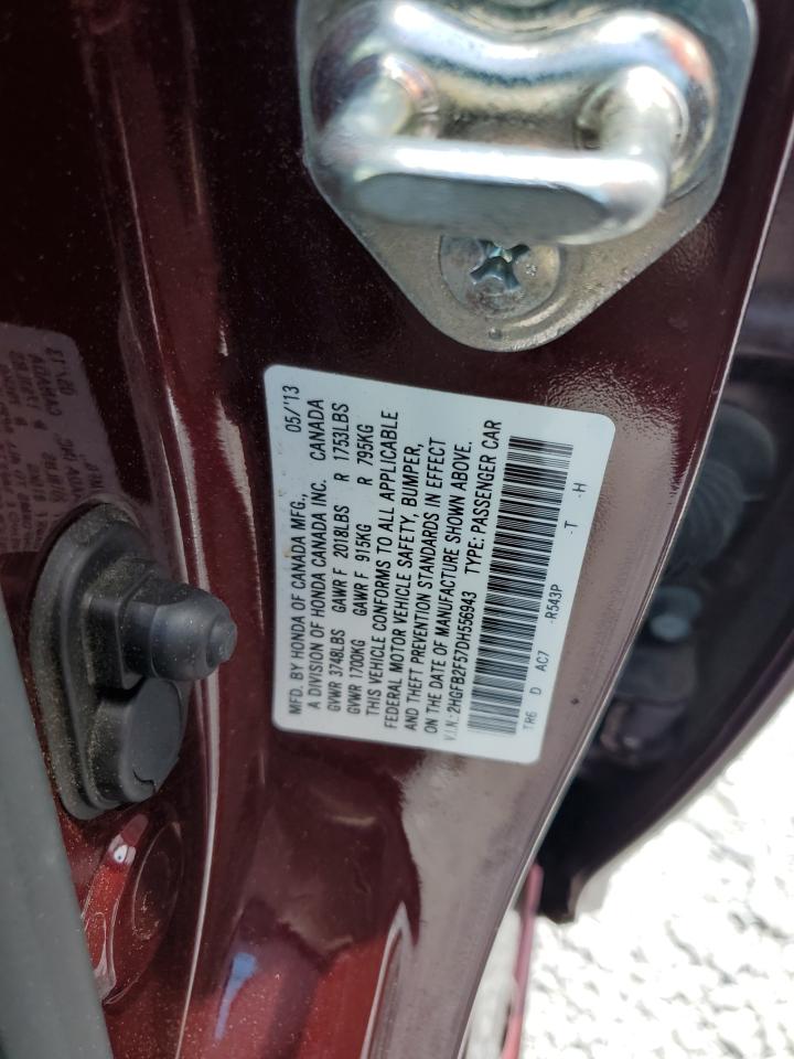 2013 Honda Civic Lx VIN: 2HGFB2F57DH556943 Lot: 65047425
