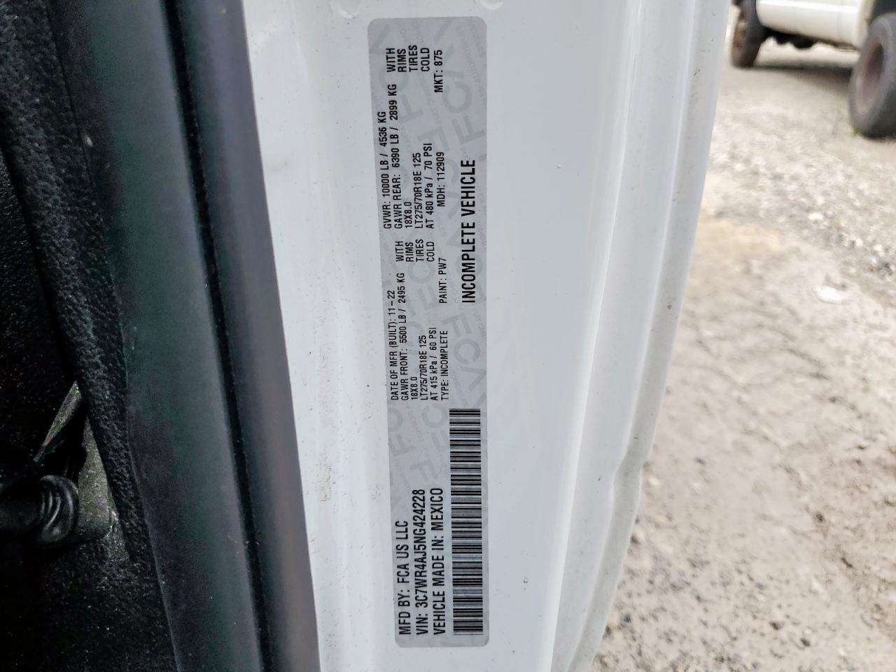 2022 Ram 2500 Tradesman VIN: 3C7WR4AJ5NG424228 Lot: 63322035