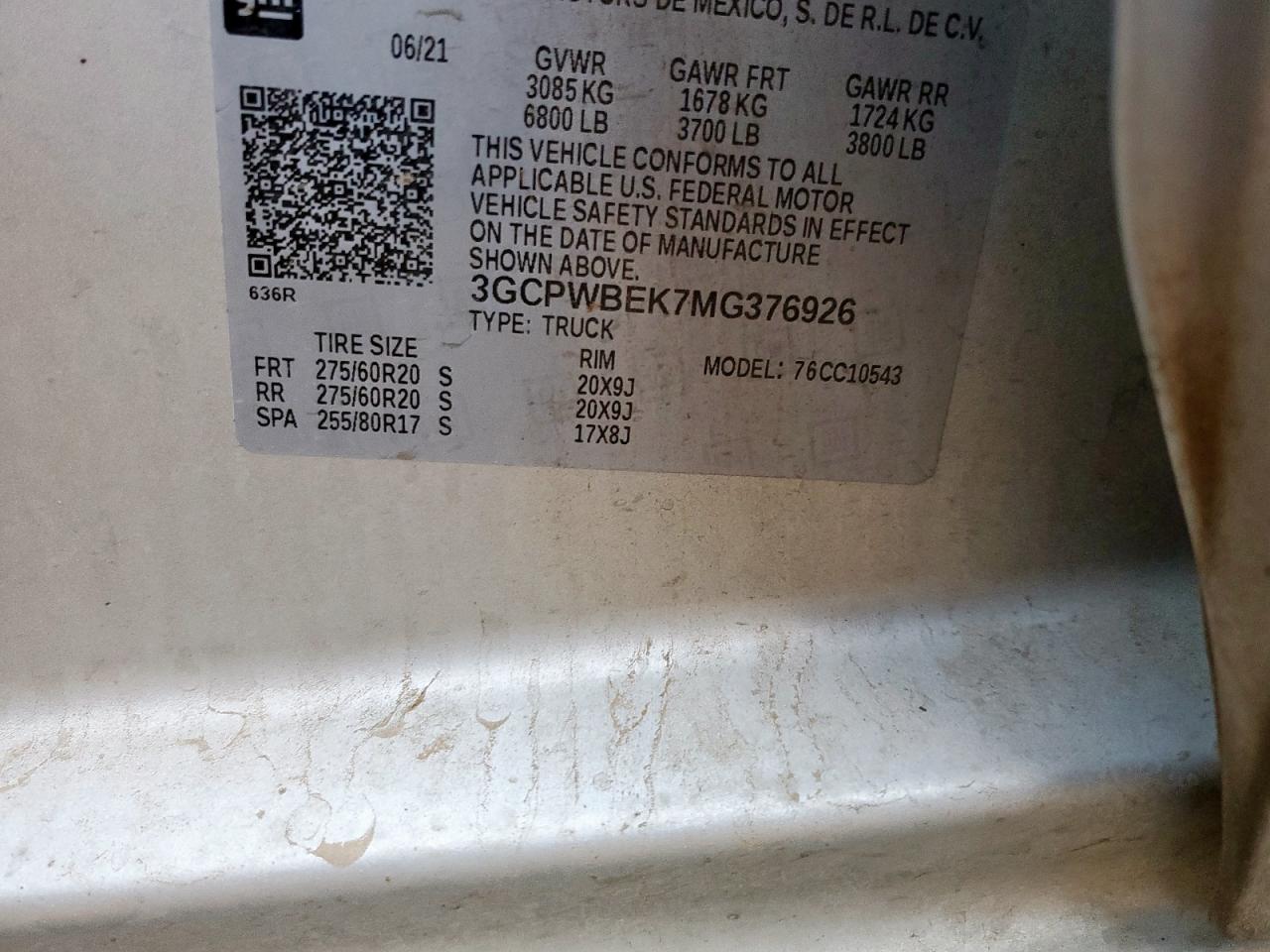 2021 Chevrolet Silverado C1500 Custom VIN: 3GCPWBEK7MG376926 Lot: 63969405