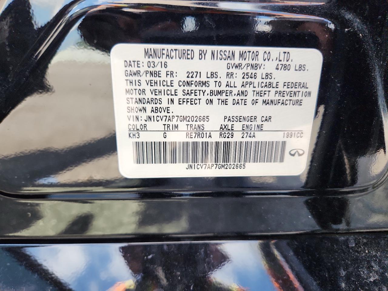 2016 Infiniti Q50 Base VIN: JN1CV7AP7GM202665 Lot: 64101985