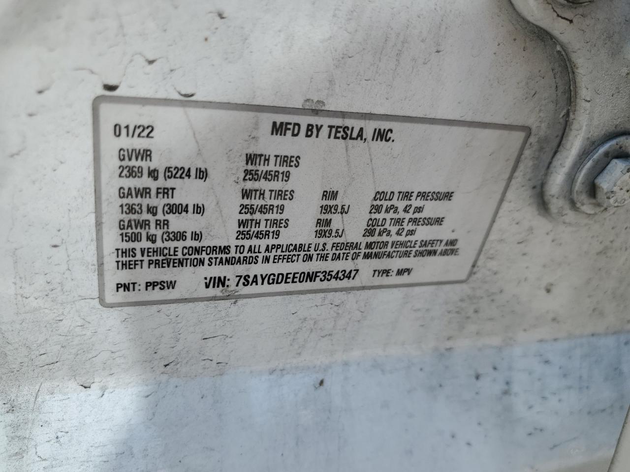 2022 Tesla Model Y VIN: 7SAYGDEE0NF354347 Lot: 64812025