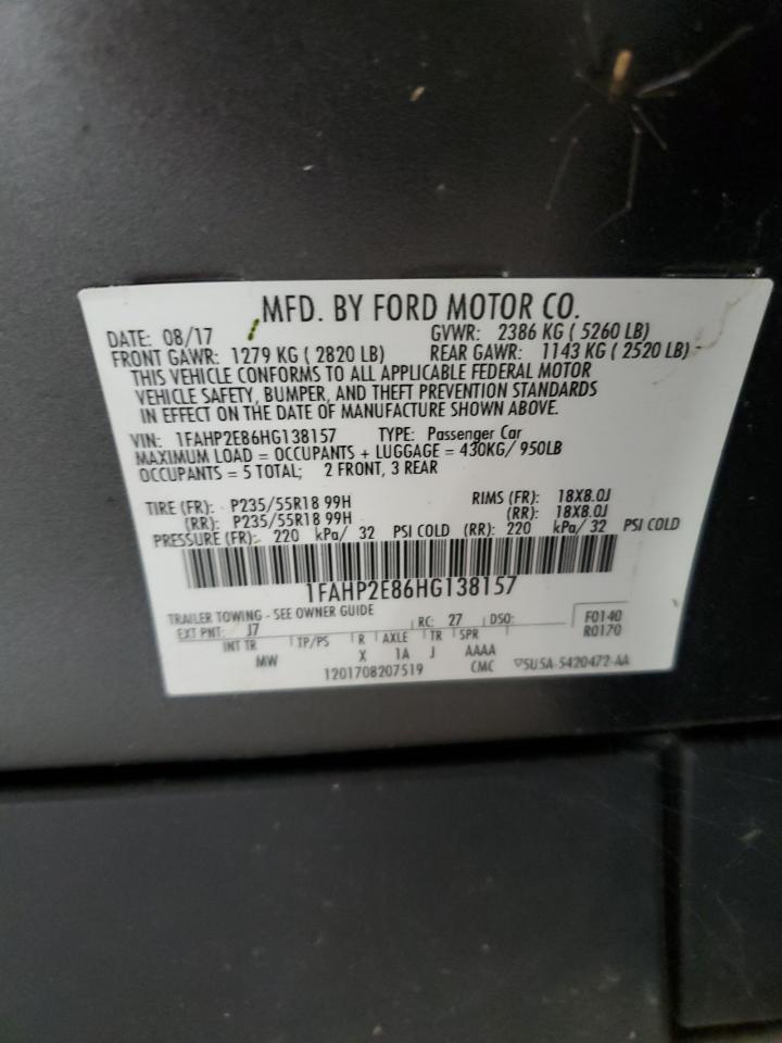 2017 Ford Taurus Sel VIN: 1FAHP2E86HG138157 Lot: 65349245
