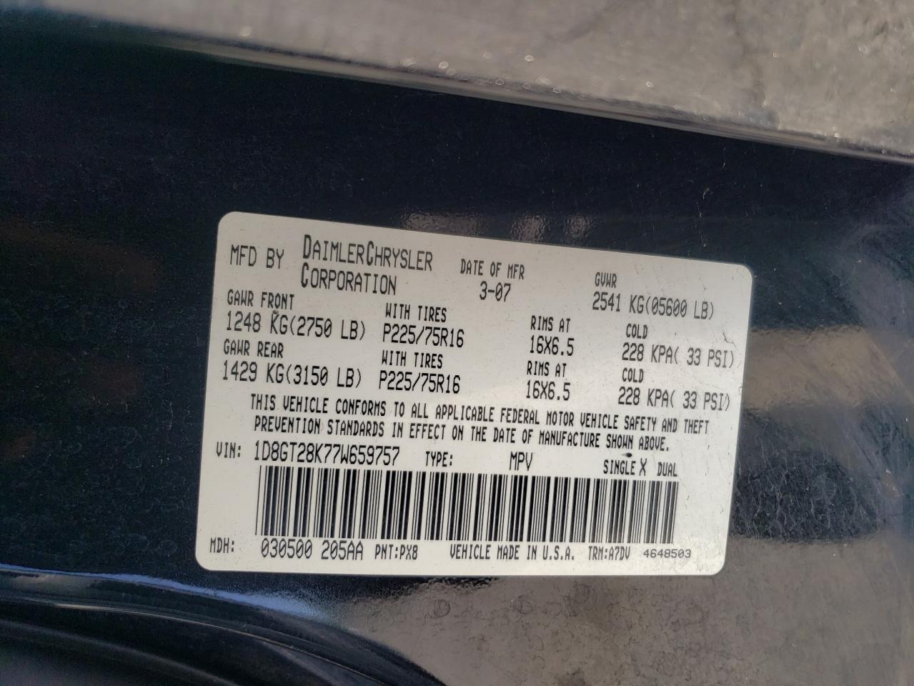 2007 Dodge Nitro Sxt VIN: 1D8GT28K77W659757 Lot: 63344815