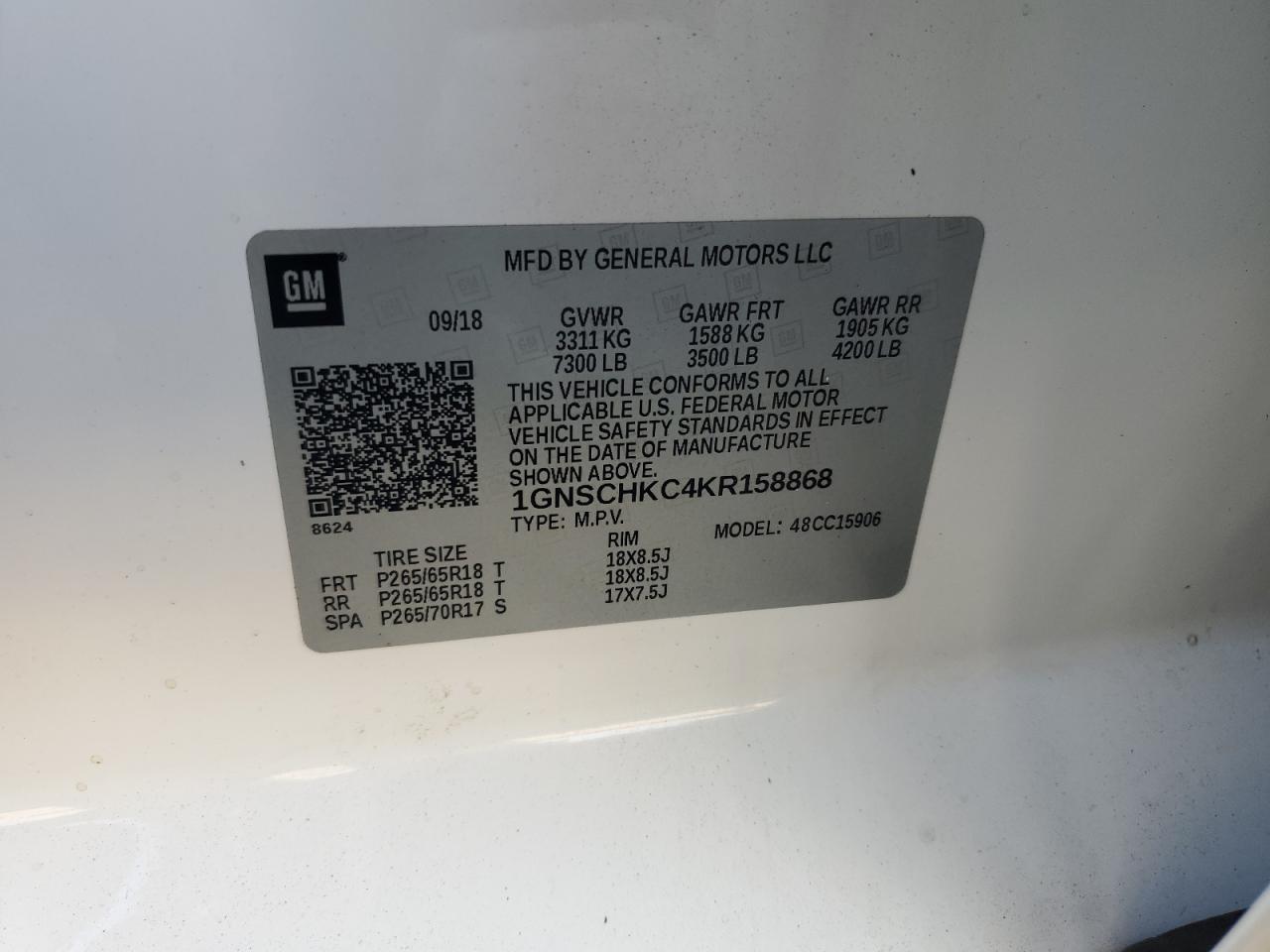 2019 Chevrolet Suburban C1500 Lt VIN: 1GNSCHKC4KR158868 Lot: 63503085