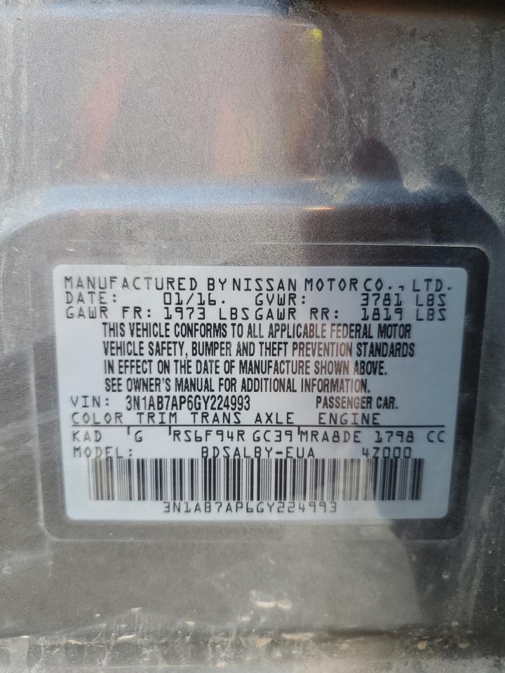 2016 Nissan Sentra S VIN: 3N1AB7AP6GY224993 Lot: 64728285