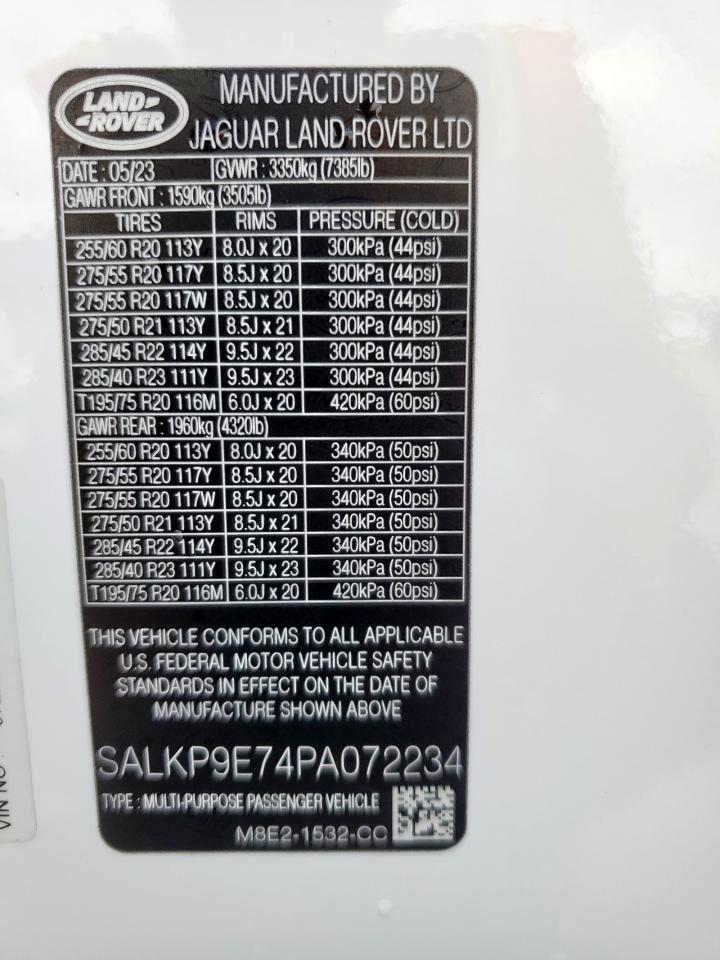 2023 Land Rover Range Rover Se VIN: SALKP9E74PA072234 Lot: 64333015