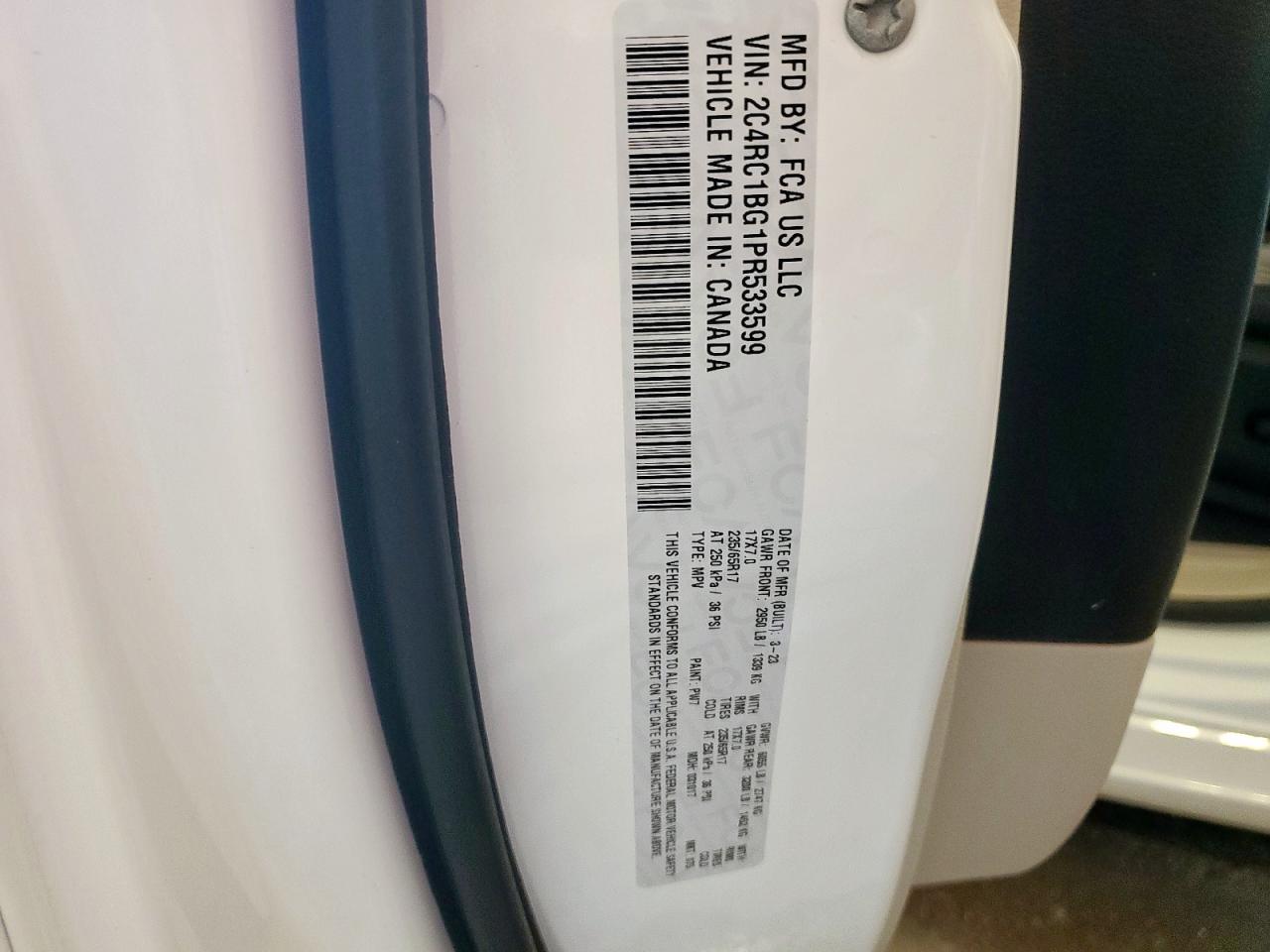 2023 Chrysler Pacifica Touring L VIN: 2C4RC1BG1PR533599 Lot: 64426615