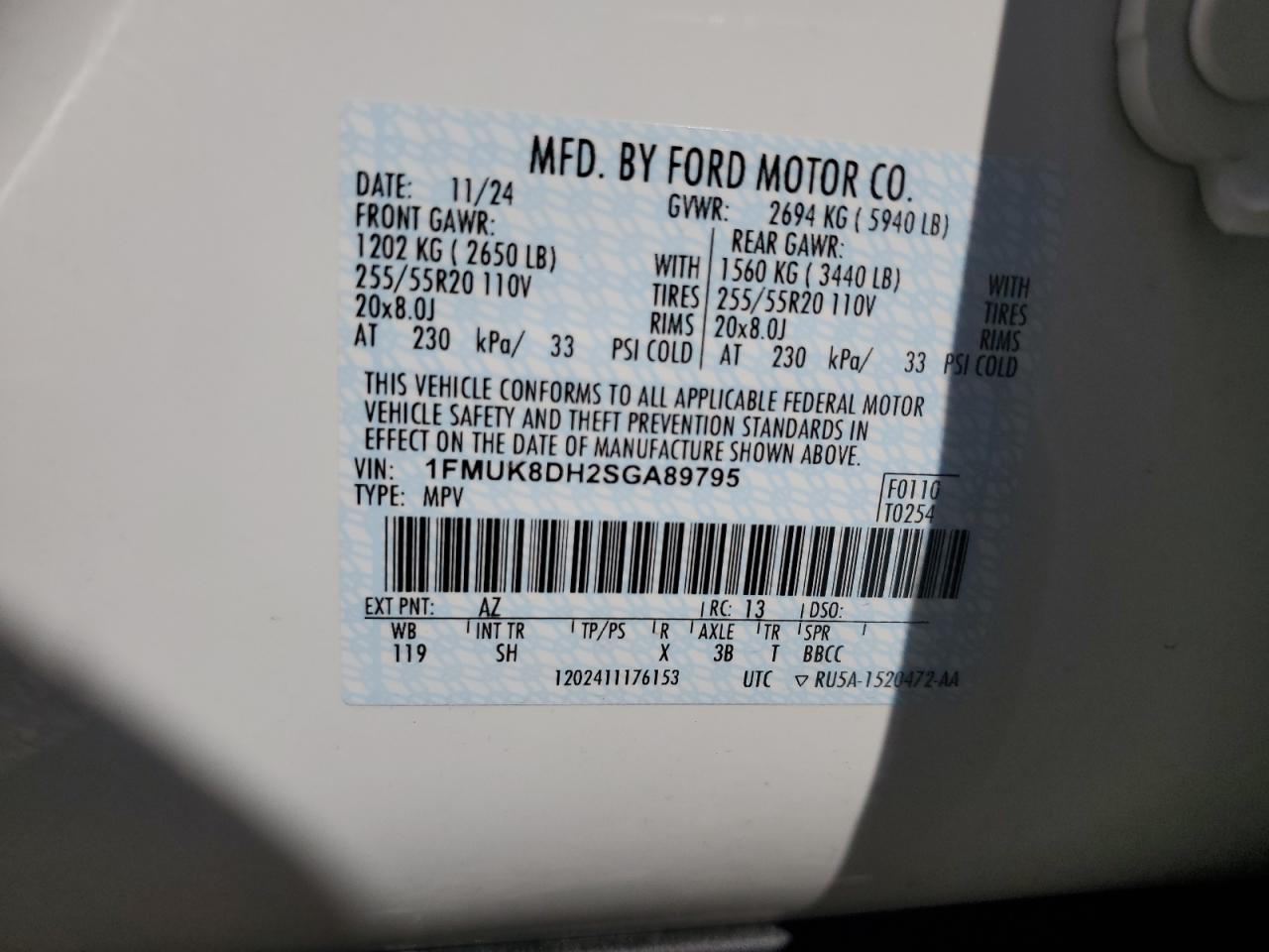 2025 Ford Explorer Active VIN: 1FMUK8DH2SGA89795 Lot: 65040335