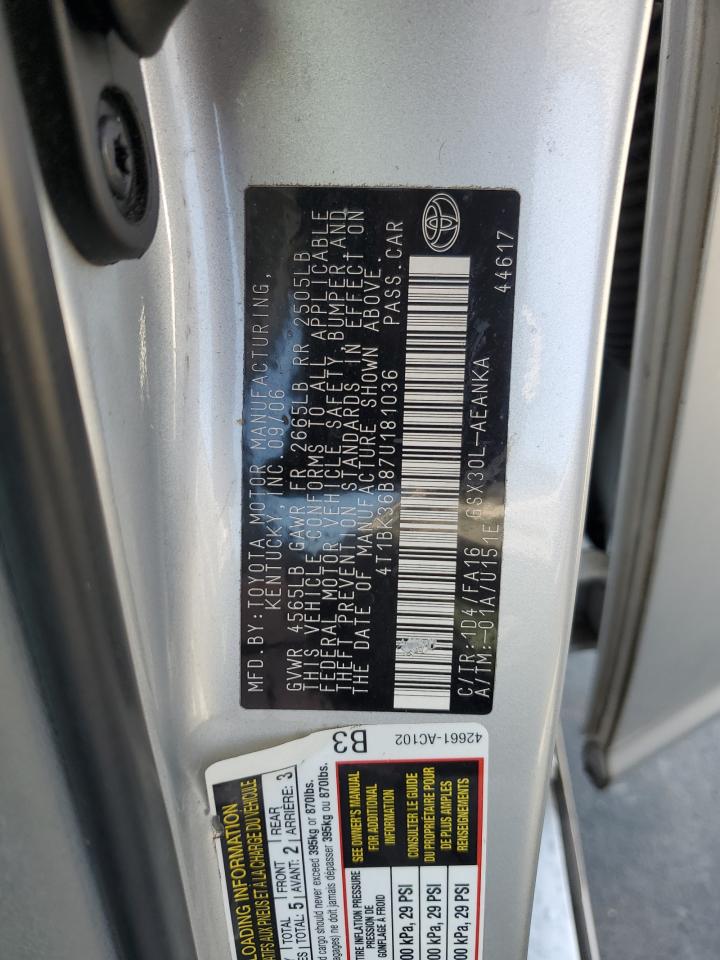 2007 Toyota Avalon Xl VIN: 4T1BK36B87U181036 Lot: 63301305